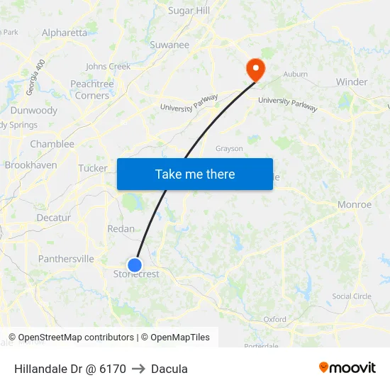 Hillandale Dr @ 6170 to Dacula map