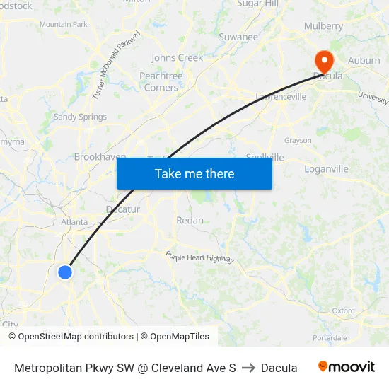Metropolitan Pkwy SW @ Cleveland Ave S to Dacula map