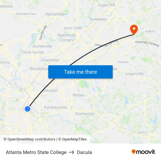 Atlanta Metro State College to Dacula map