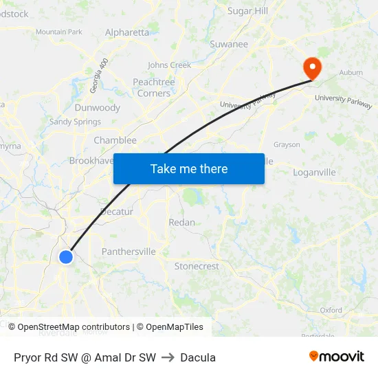 Pryor Rd SW @ Amal Dr SW to Dacula map