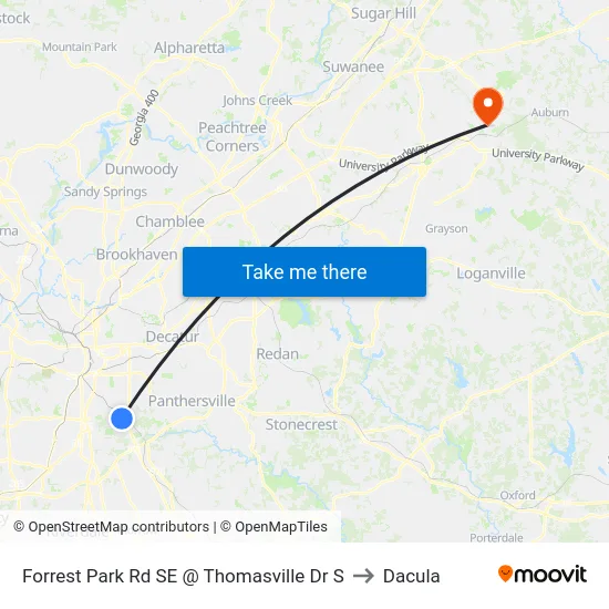 Forrest Park Rd SE @ Thomasville Dr S to Dacula map