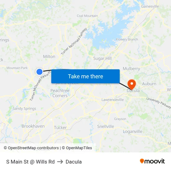 S Main St @ Wills Rd to Dacula map