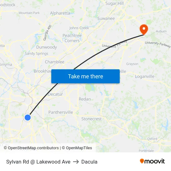 Sylvan Rd @ Lakewood Ave to Dacula map