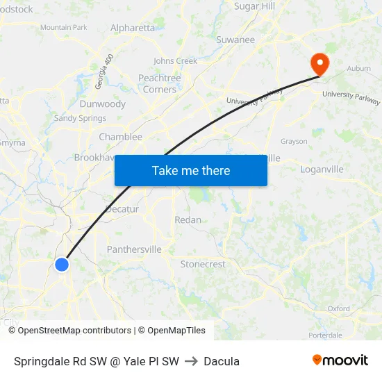 Springdale Rd SW @ Yale Pl SW to Dacula map