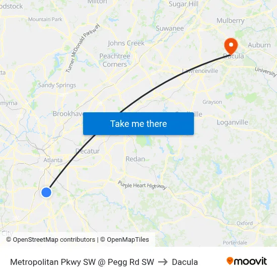 Metropolitan Pkwy SW @ Pegg Rd SW to Dacula map