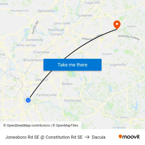Jonesboro Rd SE @ Constitution Rd SE to Dacula map