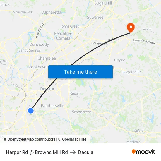 Harper Rd @ Browns Mill Rd to Dacula map