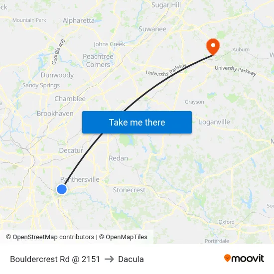 Bouldercrest Rd @ 2151 to Dacula map
