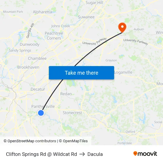 Clifton Springs Rd @ Wildcat Rd to Dacula map