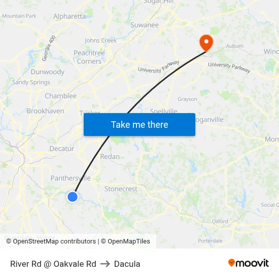 River Rd @ Oakvale Rd to Dacula map