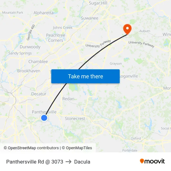 Panthersville Rd @ 3073 to Dacula map