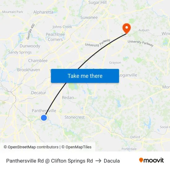 Panthersville Rd @ Clifton Springs Rd to Dacula map