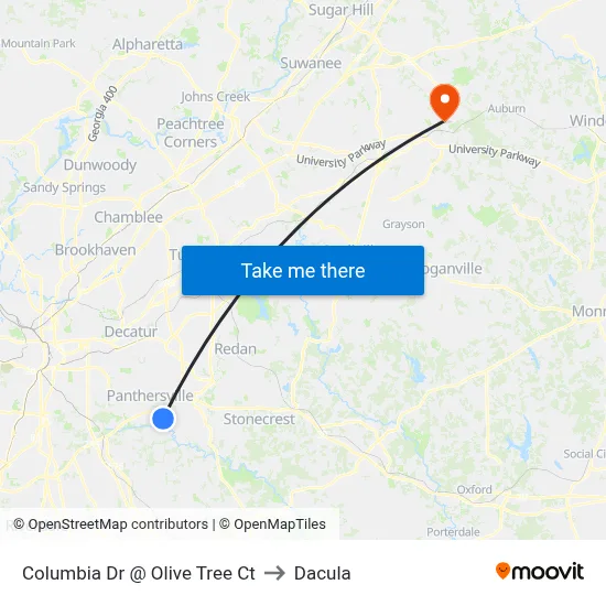 Columbia Dr @ Olive Tree Ct to Dacula map