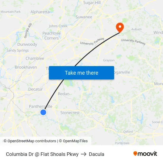 Columbia Dr @ Flat Shoals Pkwy to Dacula map