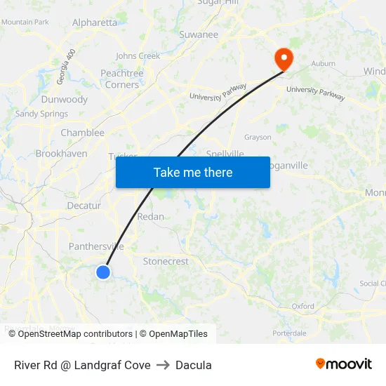 River Rd @ Landgraf Cove to Dacula map