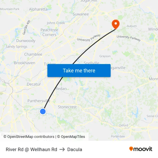 River Rd @ Wellhaun Rd to Dacula map