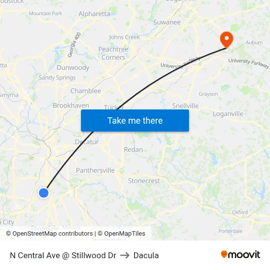 N Central Ave @ Stillwood Dr to Dacula map