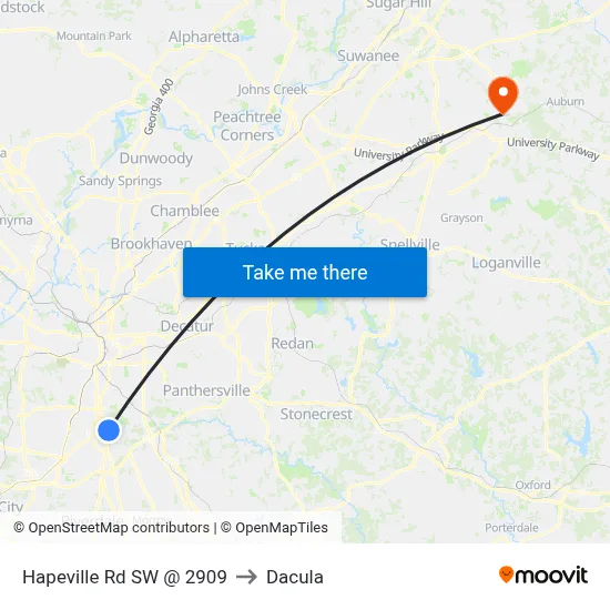 Hapeville Rd SW @ 2909 to Dacula map
