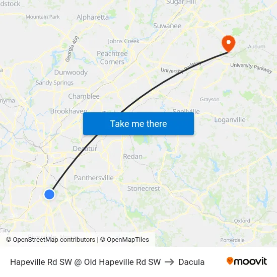 Hapeville Rd SW @ Old Hapeville Rd SW to Dacula map