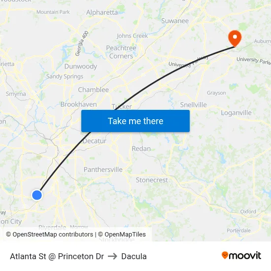 Atlanta St @ Princeton Dr to Dacula map