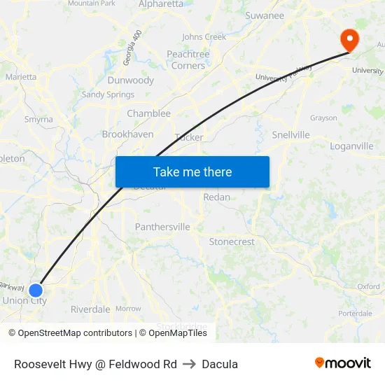 Roosevelt Hwy @ Feldwood Rd to Dacula map
