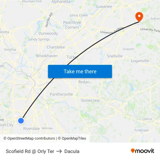 Scofield Rd @ Orly Ter to Dacula map