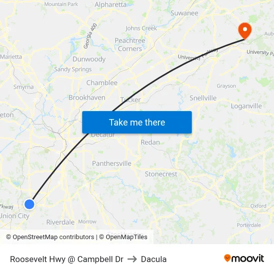 Roosevelt Hwy @ Campbell Dr to Dacula map