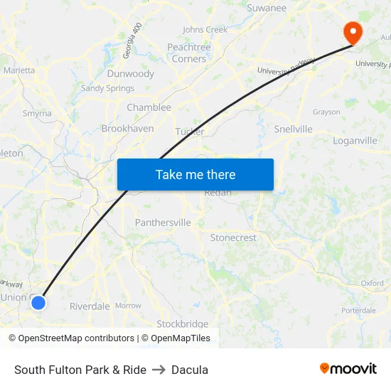 South Fulton Park & Ride to Dacula map