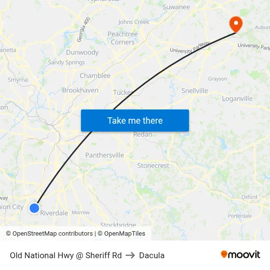Old National Hwy @ Sheriff Rd to Dacula map