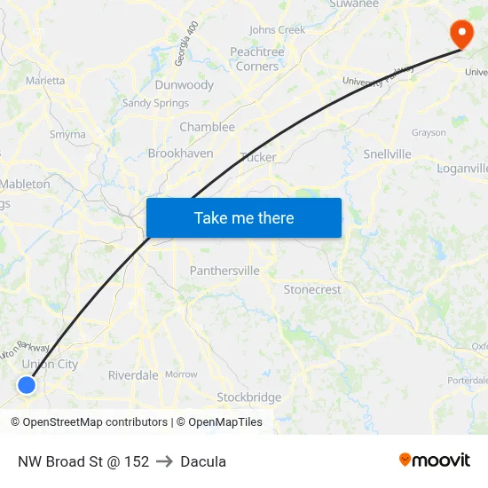 NW Broad St @ 152 to Dacula map