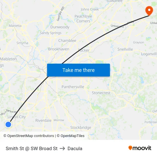 Smith St @ SW Broad St to Dacula map
