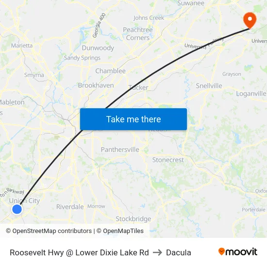 Roosevelt Hwy @ Lower Dixie Lake Rd to Dacula map