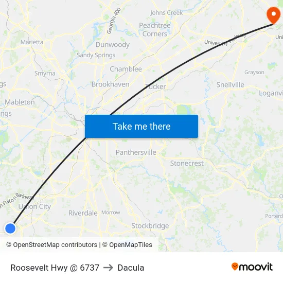 Roosevelt Hwy @ 6737 to Dacula map
