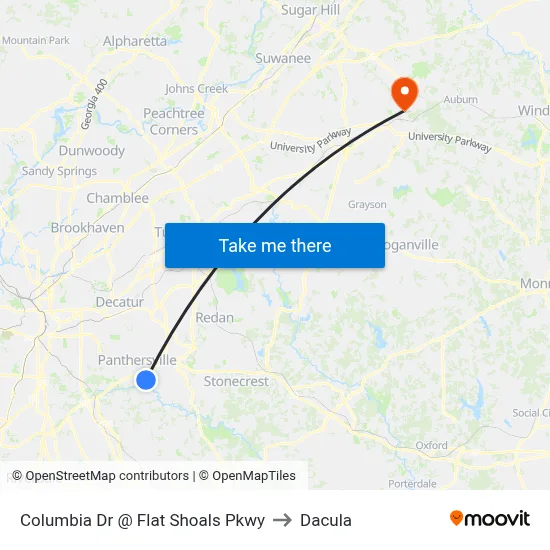 Columbia Dr @ Flat Shoals Pkwy to Dacula map