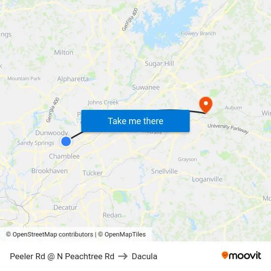Peeler Rd @ N Peachtree Rd to Dacula map