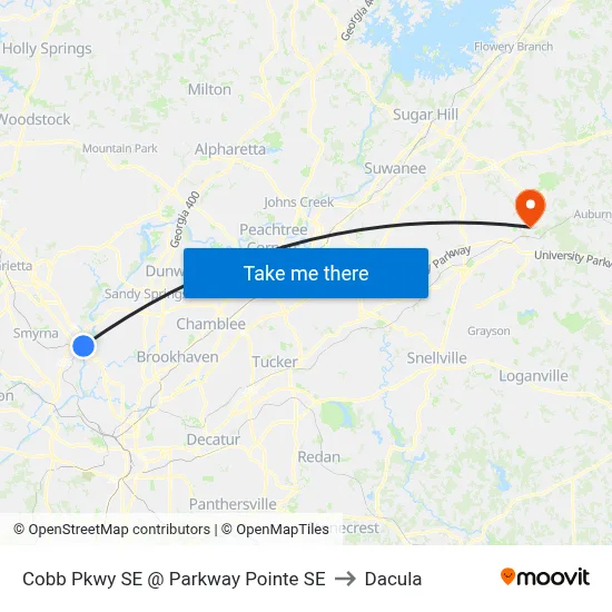 Cobb Pkwy SE @ Parkway Pointe SE to Dacula map