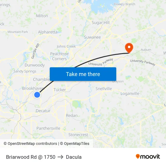Briarwood Rd @ 1750 to Dacula map