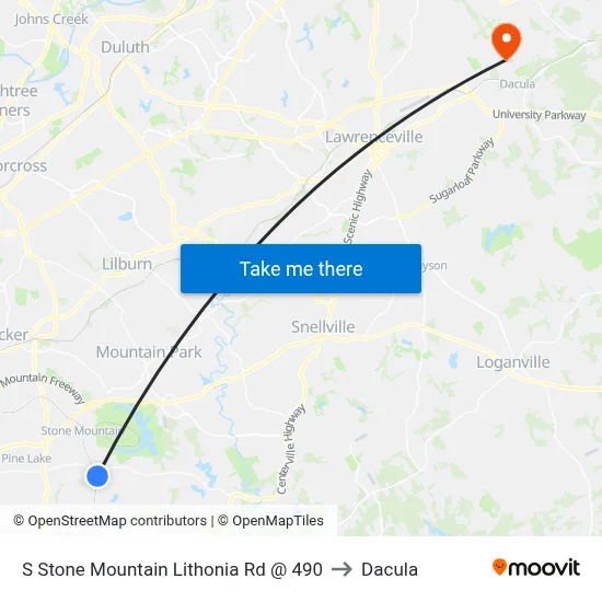 S Stone Mountain Lithonia Rd @ 490 to Dacula map
