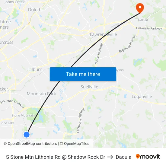 S Stone Mtn Lithonia Rd @ Shadow Rock Dr to Dacula map