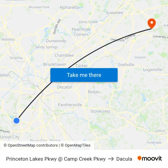 Princeton Lakes Pkwy @ Camp Creek Pkwy to Dacula map