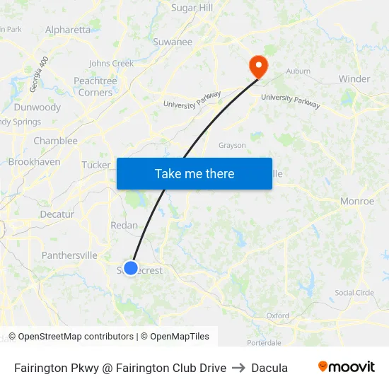 Fairington Pkwy @ Fairington Club Drive to Dacula map