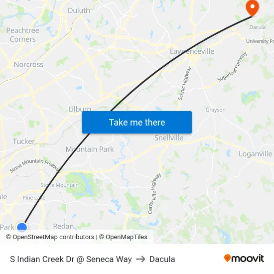 S Indian Creek Dr @ Seneca Way to Dacula map