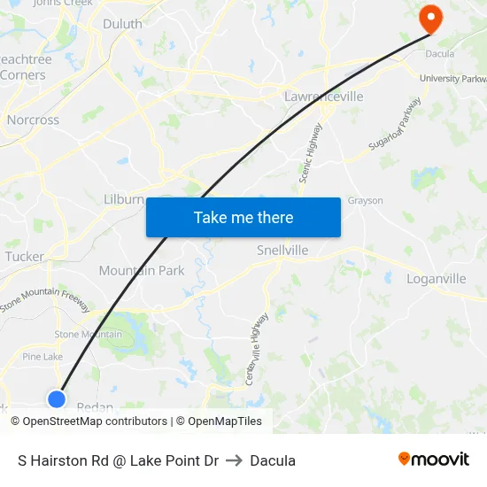 S Hairston Rd @ Lake Point Dr to Dacula map