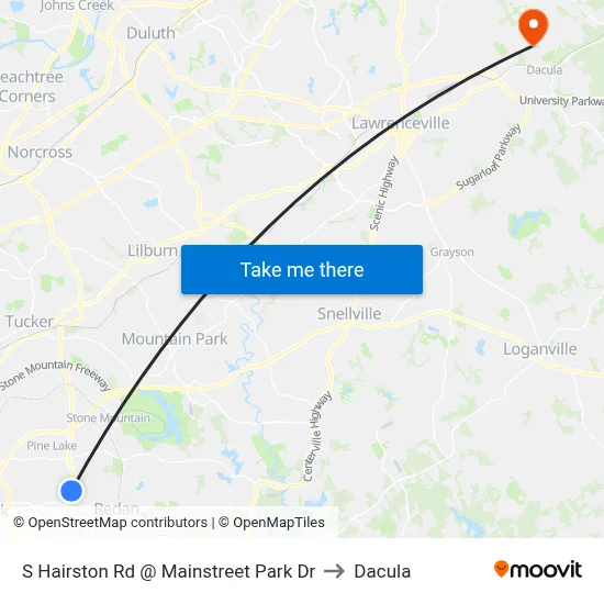 S Hairston Rd @ Mainstreet Park Dr to Dacula map