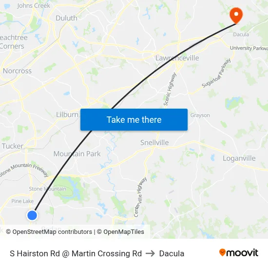 S Hairston Rd @ Martin Crossing Rd to Dacula map