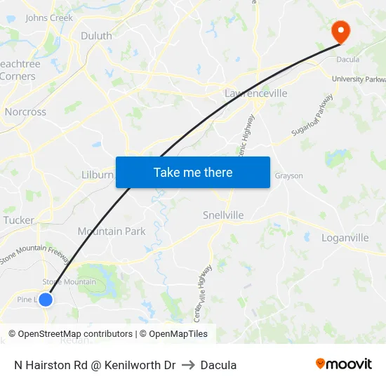 N Hairston Rd @ Kenilworth Dr to Dacula map