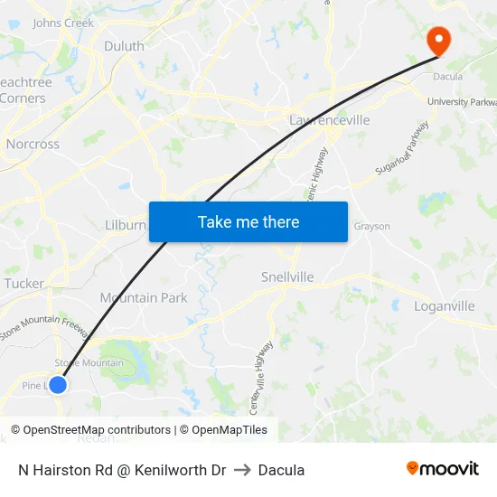 N Hairston Rd @ Kenilworth Dr to Dacula map