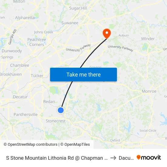 S Stone Mountain Lithonia Rd @ Chapman Rd to Dacula map