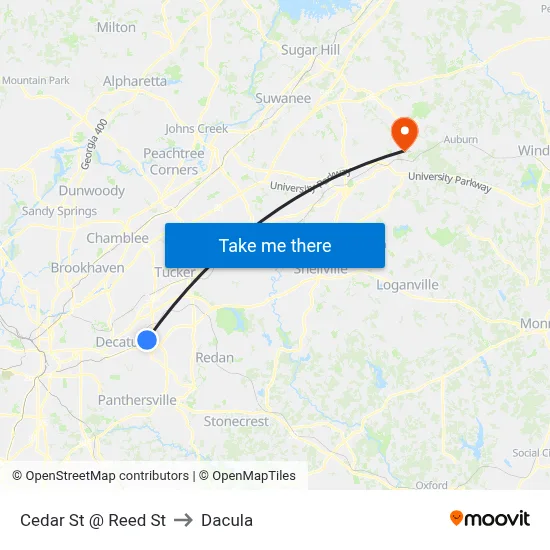Cedar St @ Reed St to Dacula map