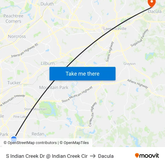S Indian Creek Dr @ Indian Creek Cir to Dacula map